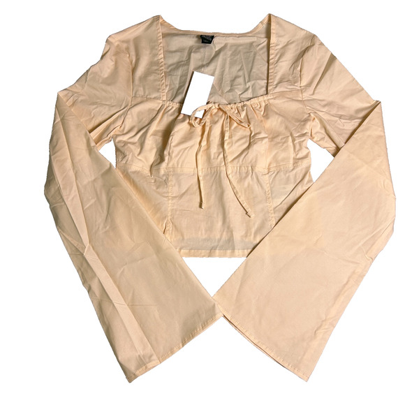 NWT Wild Fable Milkmaid Crop Top Womens Small Pale Peach Bell Sleeves Coquette - Picture 2 of 7